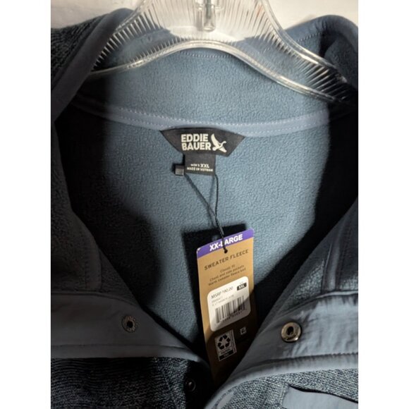 NWT Eddie Bauer Men's Blue 1/4 Snap Pullover Sweater Fleece Sz XXL Pockets - Picture 7 of 9